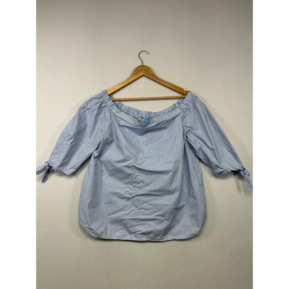 Preppy Coastal Draper James Womens XL Blue White Striped Off Shoulder Tie Top